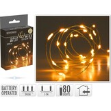 Kerstverlichting gouddraad | 80 LED lampjes | extra warm wit | op batterijen