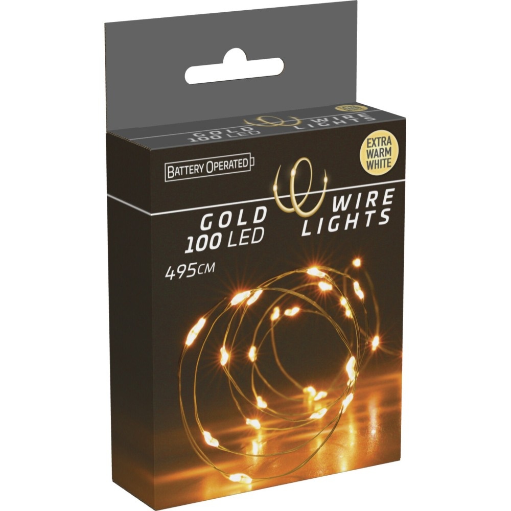 Kerstverlichting gouddraad | 100 LED lampjes | extra warm wit | op batterijen