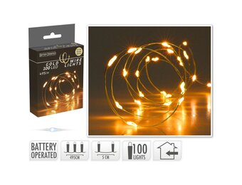 Kerstverlichting gouddraad | 100 LED lampjes | extra warm wit | op batterijen