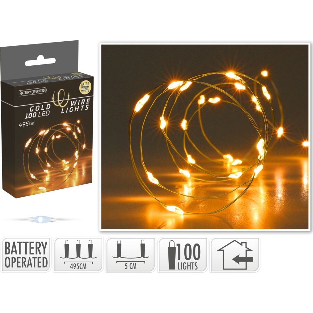 Kerstverlichting gouddraad | 100 LED lampjes | extra warm wit | op batterijen