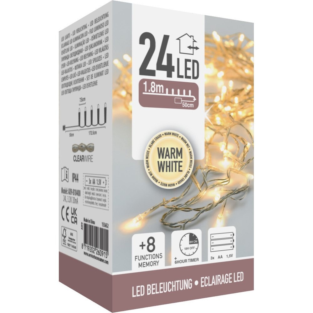 Kerstverlichting | 24 LED lampjes | met timer functie | warm wit | 1,8m