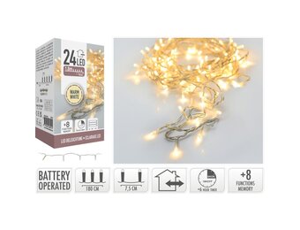 Kerstverlichting | 24 LED lampjes | met timer functie | warm wit | 1,8m