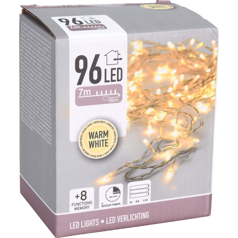 Kerstverlichting | 96 LED lampjes | met timer functie | warm wit | 7m