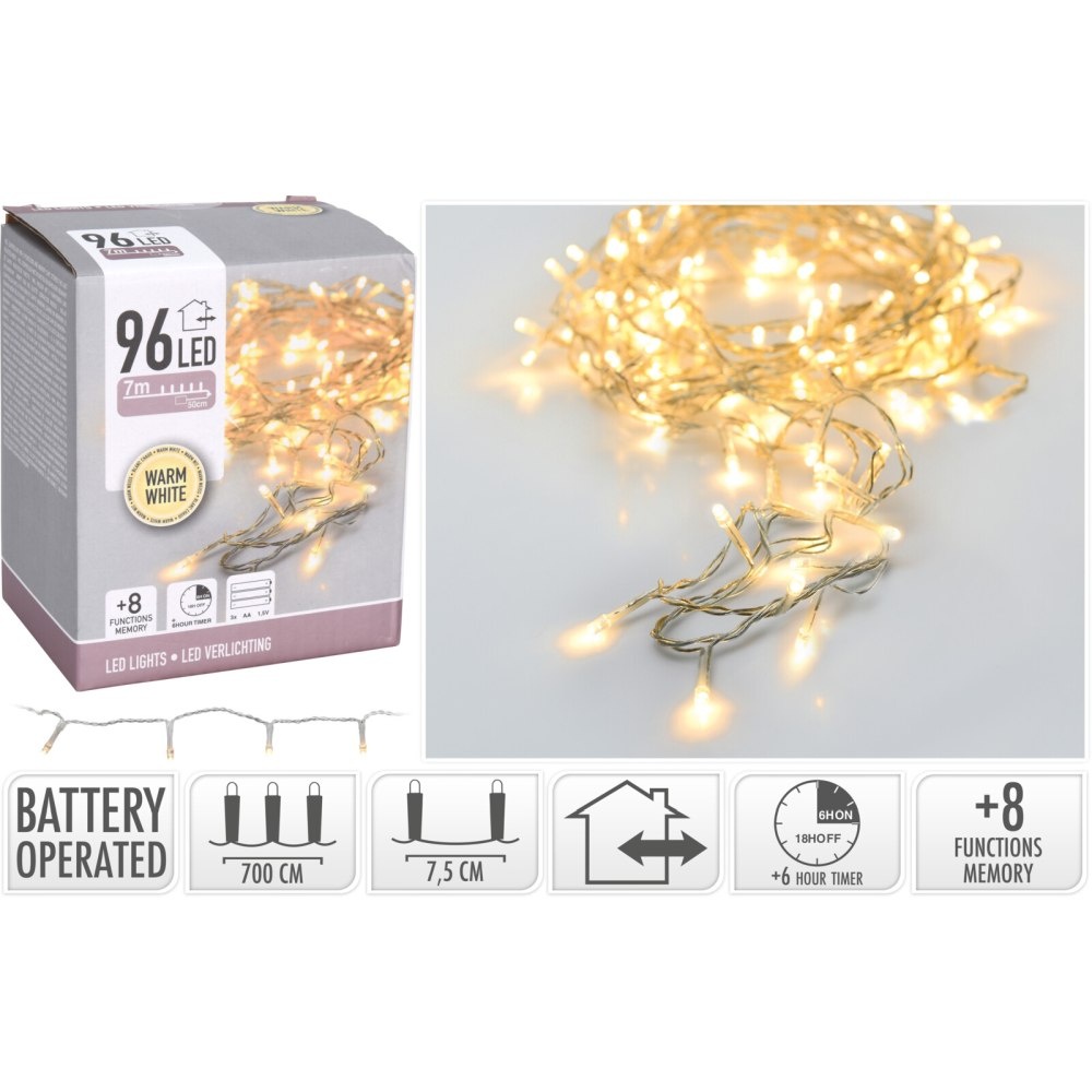 Kerstverlichting | 96 LED lampjes | met timer functie | warm wit | 7m