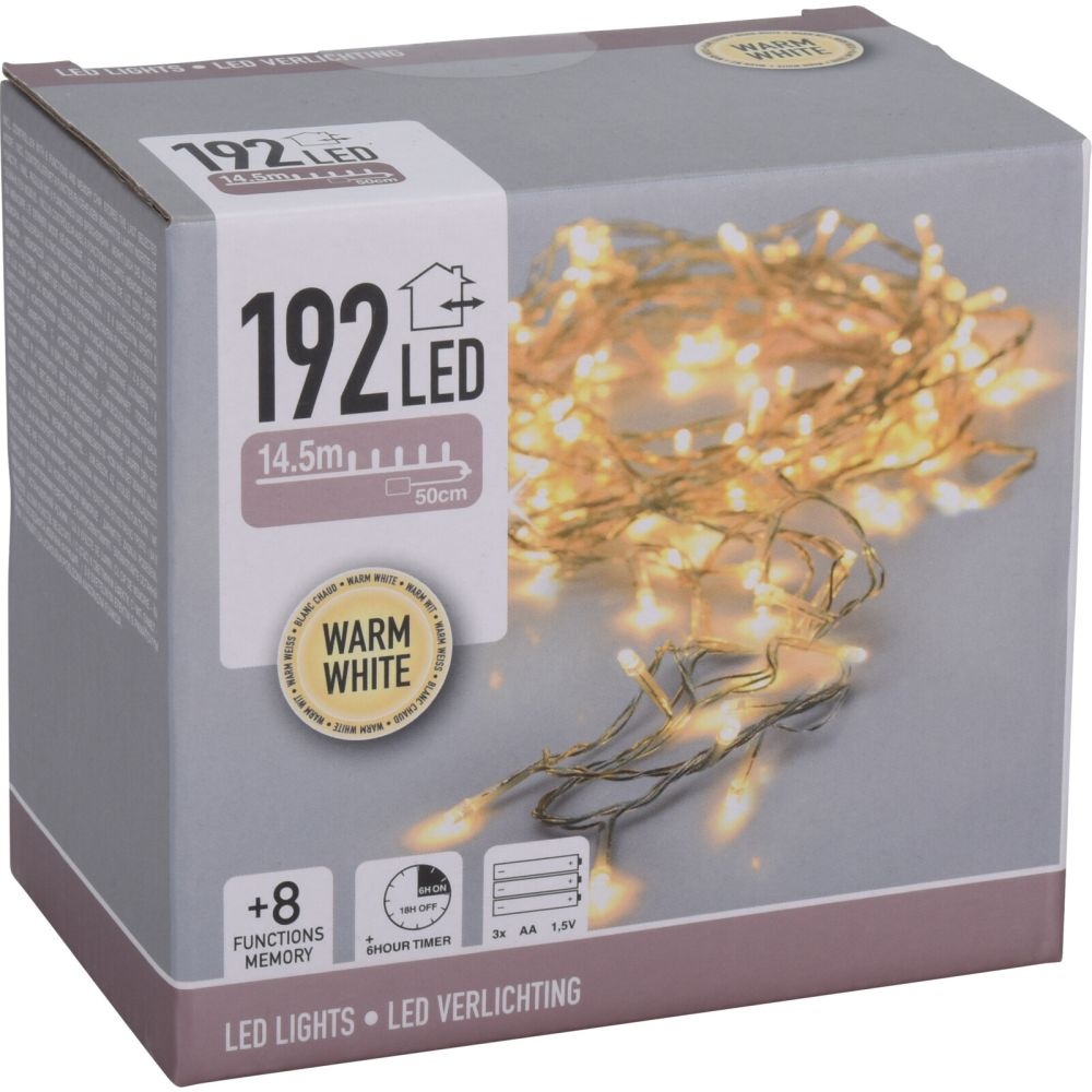 Kerstverlichting | 192 LED lampjes | met timer functie | warm wit | 14,5m