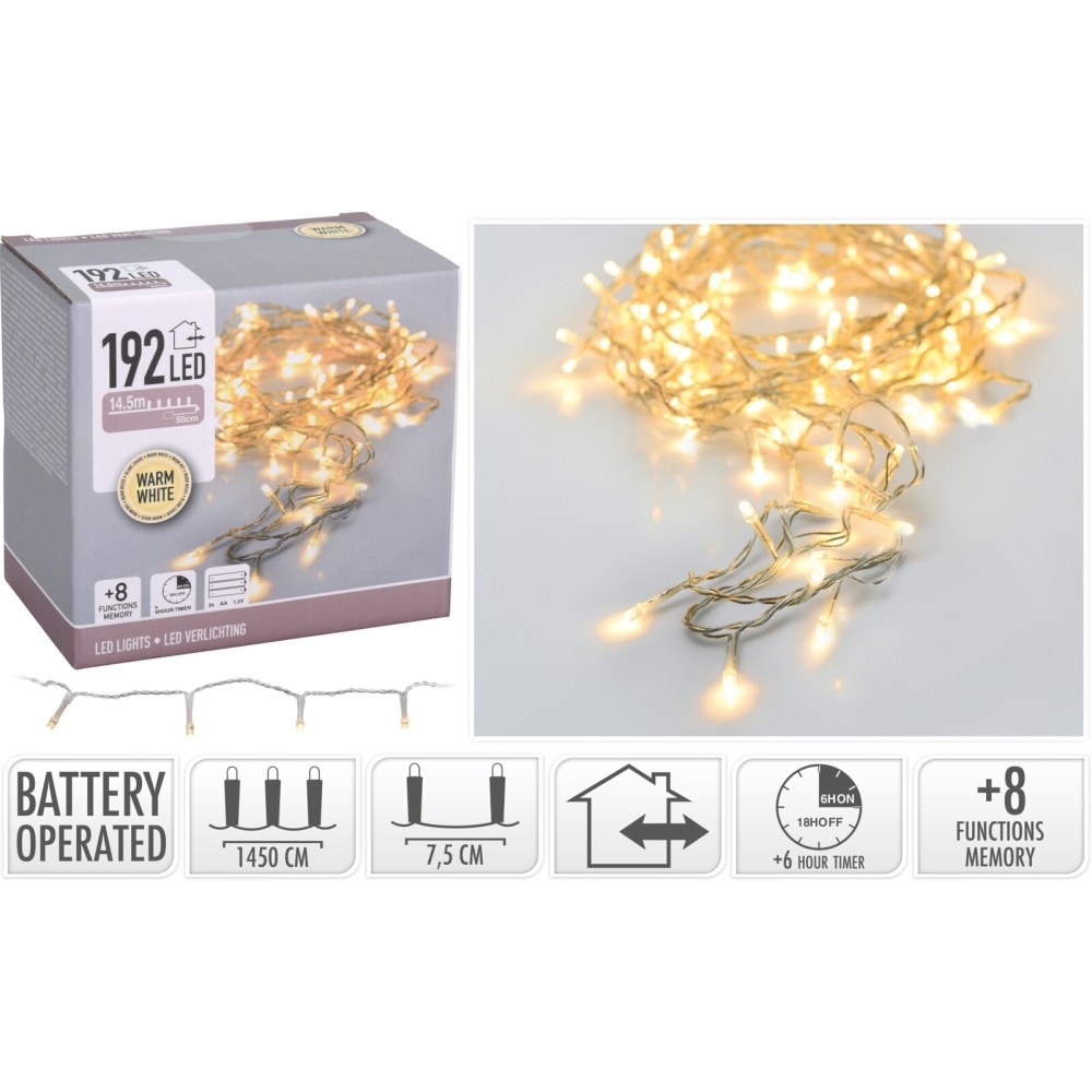 Kerstverlichting | 192 LED lampjes | met timer functie | warm wit | 14,5m