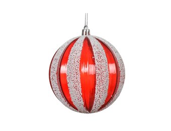 Kerstbal | plastic | rood/wit | 10cm
