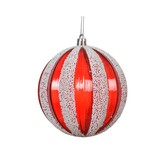 Kerstbal | plastic | rood/wit | 8cm