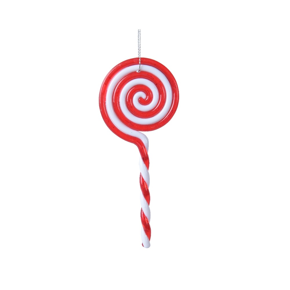 Kersthanger lolly | plastic | rood/wit | 13cm