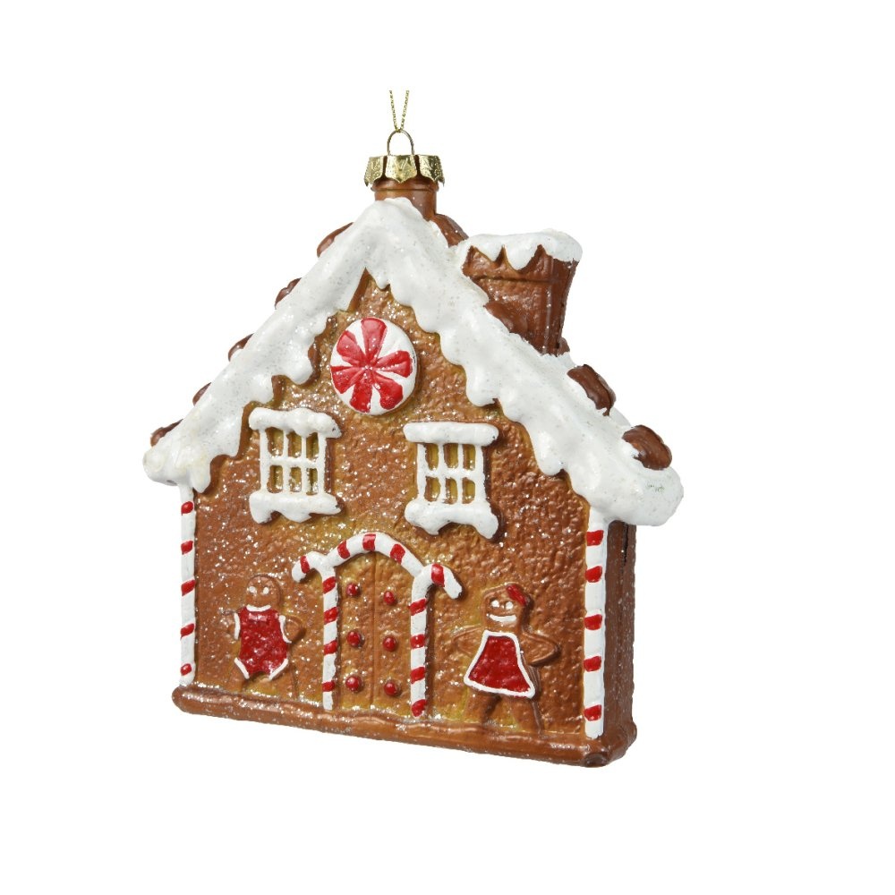 Kersthanger peperkoek huis | kunststof | bruin/wit | 19cm