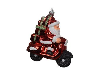 Kersthanger kerstman op scooter | plastic | rood | 10cm