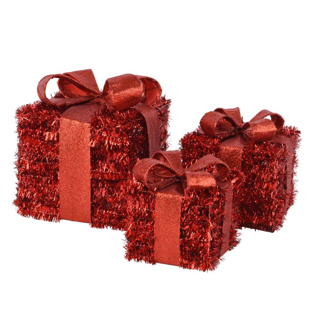 Pakjes met strik | 3-delig | kunststof | rood