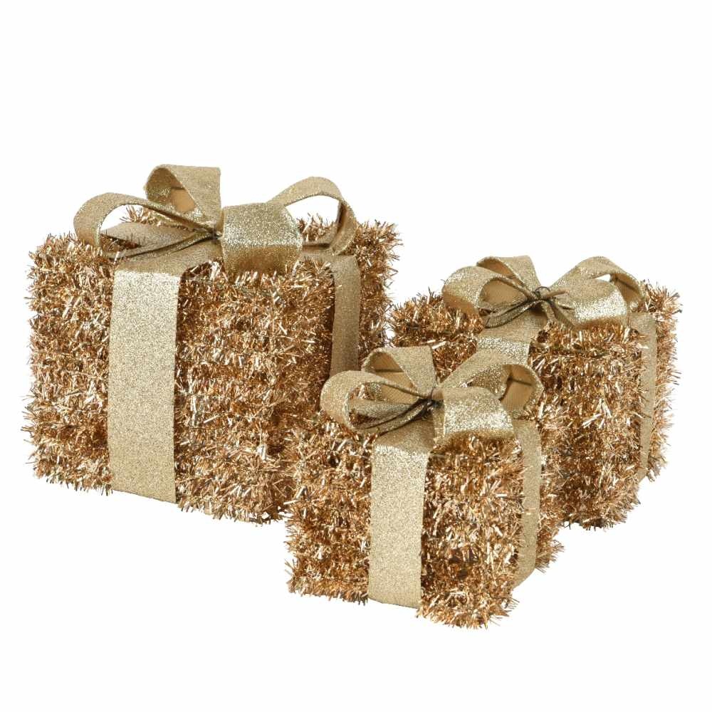 Pakjes met strik | 3-delig | kunststof | goud