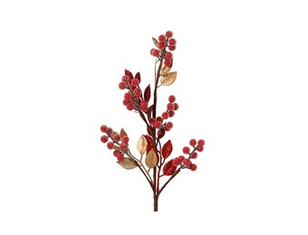 Kerstslinger bladeren met besjes | foam | rood met bevroren details | 60cm