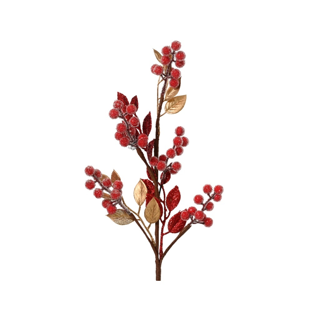 Kerstslinger bladeren met besjes | foam | rood met bevroren details | 60cm