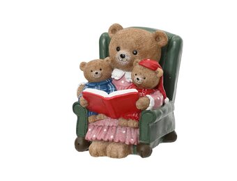 Beren met boek in stoel | polyresin | 17cm