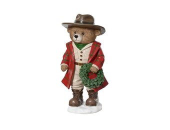 Beer met krans | polyresin | rood | 34cm