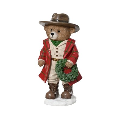 Beer met krans | polyresin | rood | 34cm