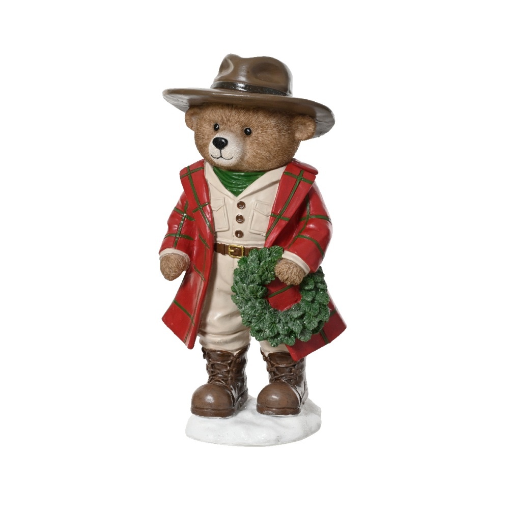 Beer met krans | polyresin | rood | 34cm