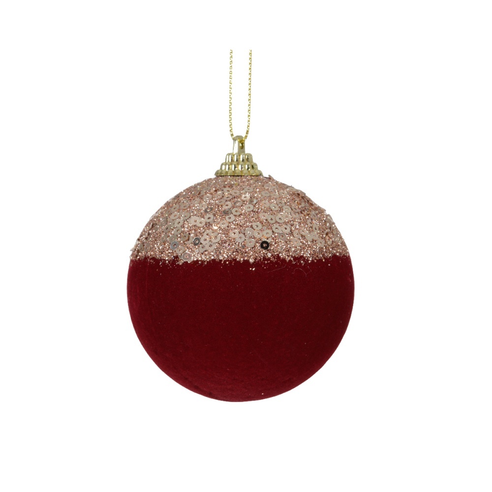 Kerstbal | foam | ossenbloed met glitters | 8cm