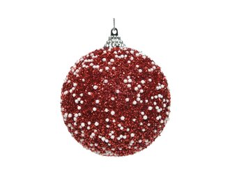 Kerstbal | foam | rood met witte spikkels | 8cm