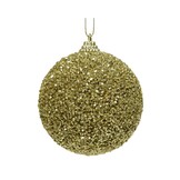 Gedecoreerde kerstbal | foam | licht goud met kralen en glitters | 8cm