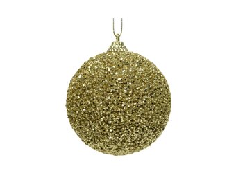 Gedecoreerde kerstbal | foam | licht goud met kralen en glitters | 8cm