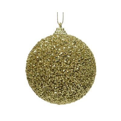 Gedecoreerde kerstbal | foam | licht goud met kralen en glitters | 8cm
