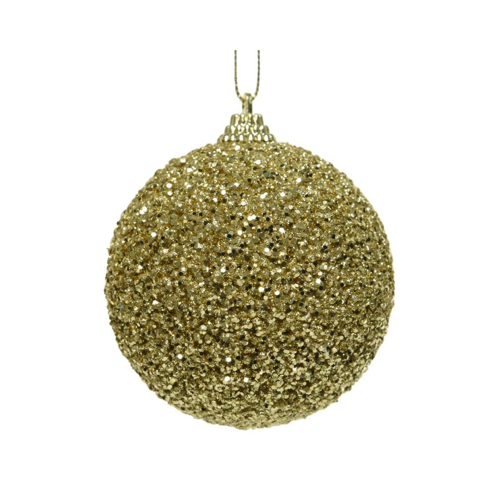 Gedecoreerde kerstbal | foam | licht goud met kralen en glitters | 8cm