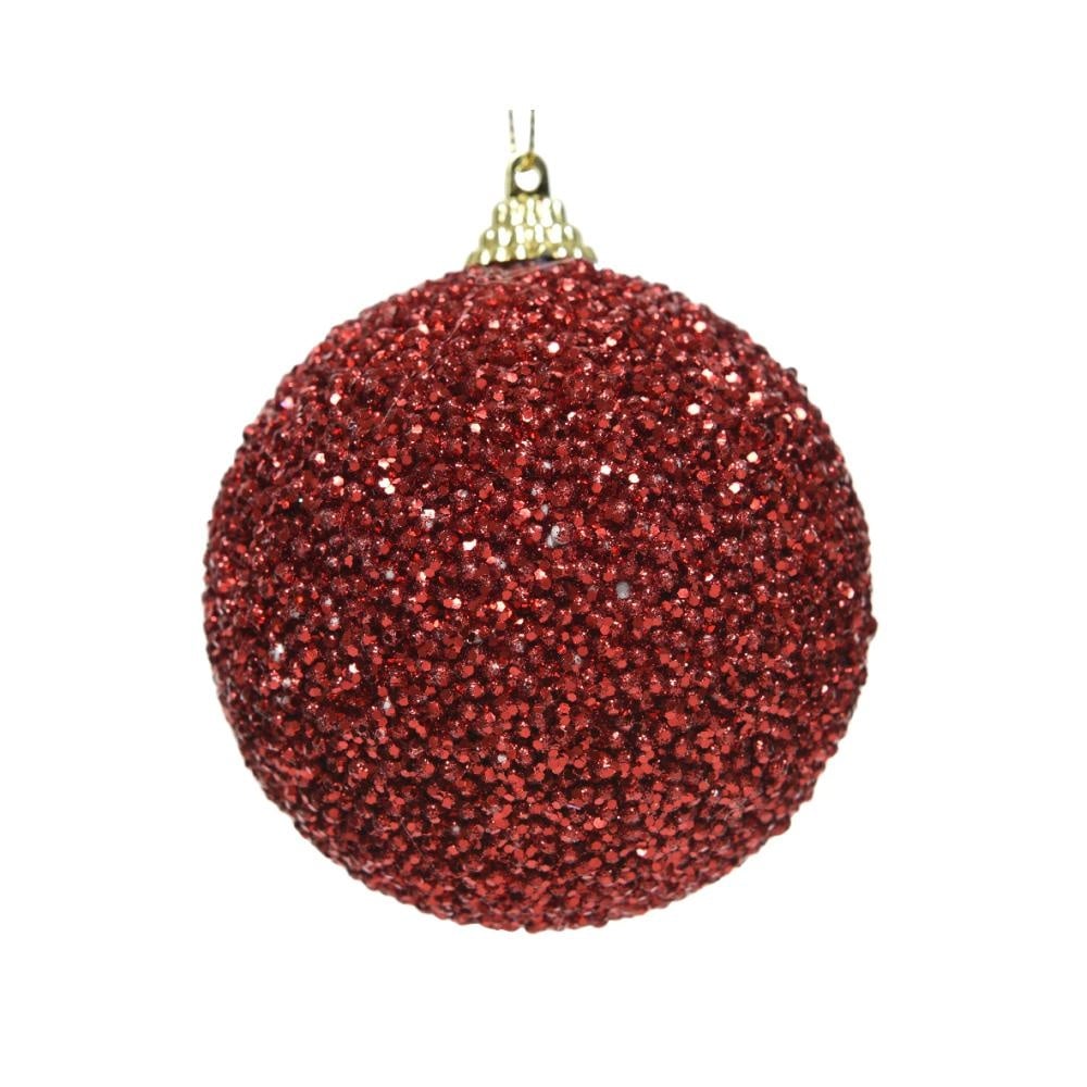 Kerstbal | foam | rood met glitters | 8cm