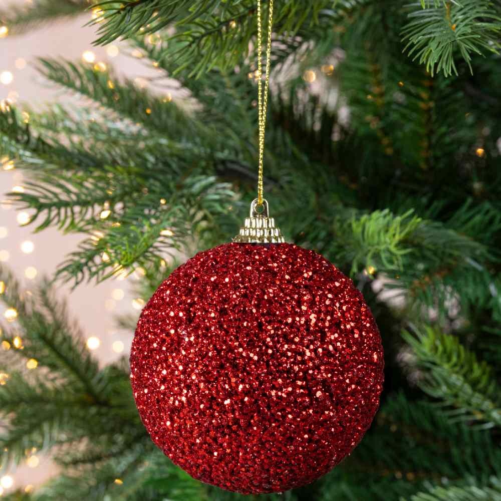Kerstbal | foam | rood met glitters | 8cm