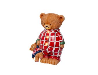 Beer in pyjama | polyresin | rood/wit met LED lampjes | 24cm