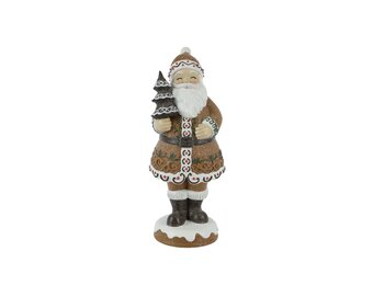 Kerstman met kerstboom | polyresin | bruin/wit | 30,8cm
