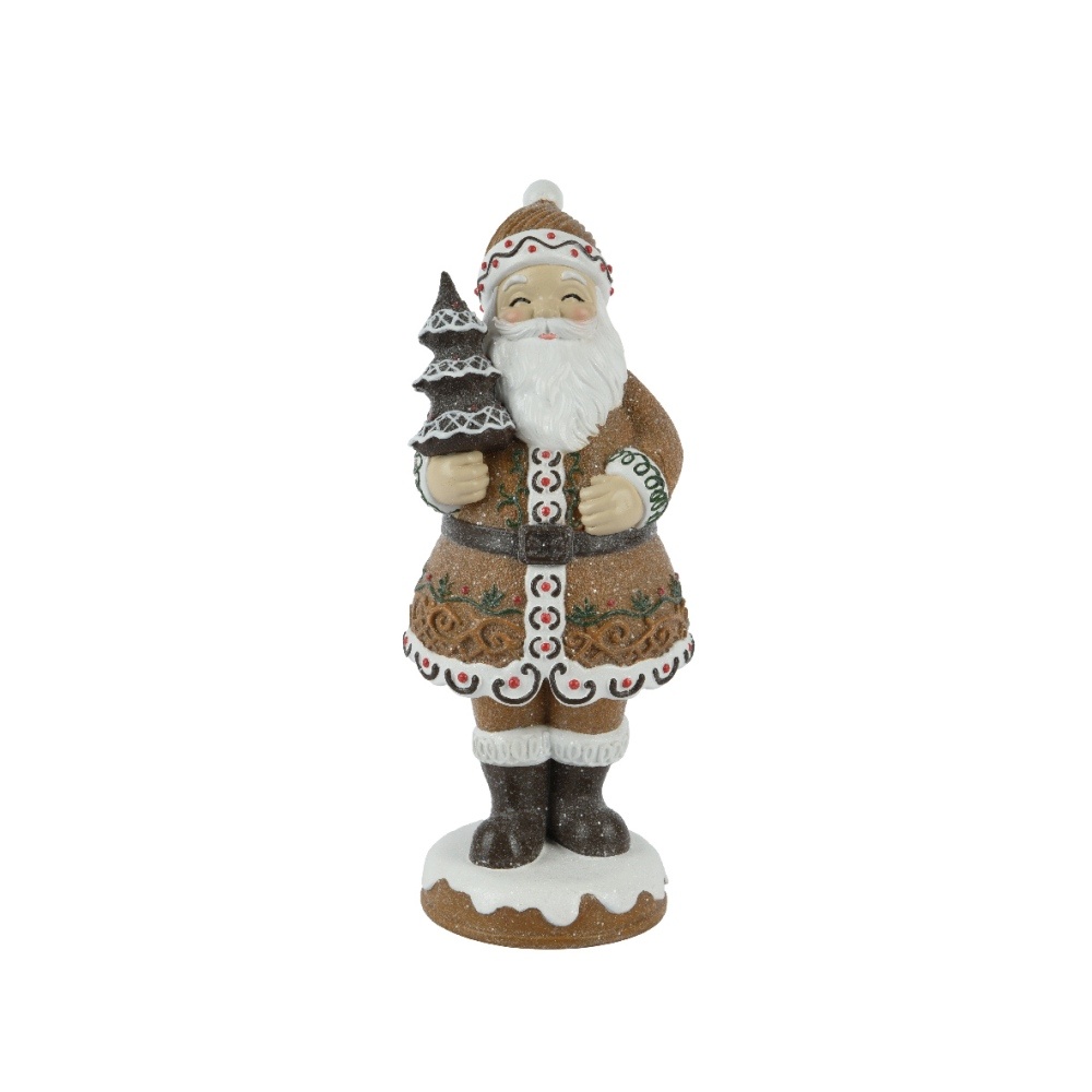 Kerstman met kerstboom | polyresin | bruin/wit | 30,8cm