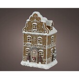 Besneeuwd kersthuisje | polyresin | bruin met LED lampjes | 20,5cm