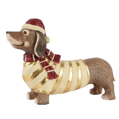 Hond met kersttrui | polymagnesium | goud | 39,5cm