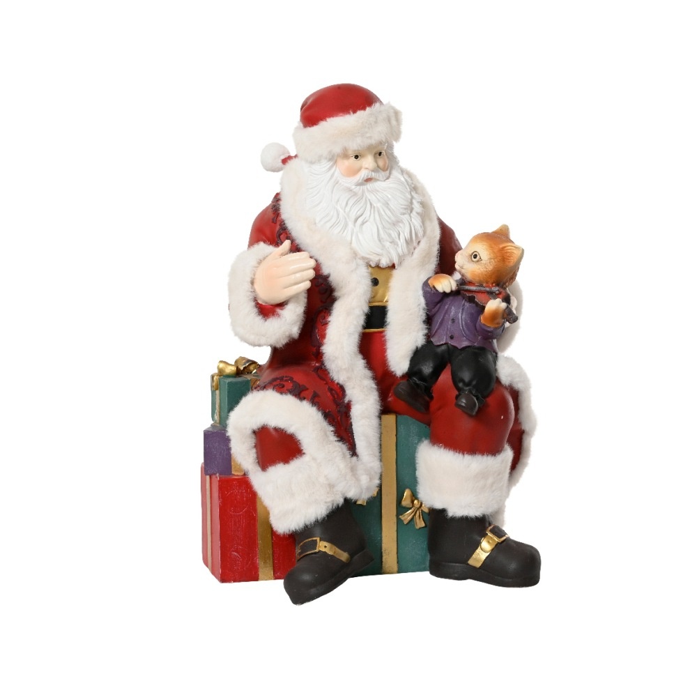 Kerstman met kat | magnesium | 63cm