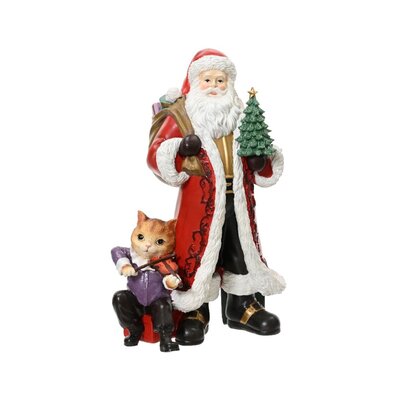 Kerstman met kat | polyresin | rood | 38cm