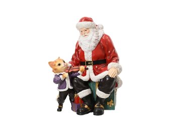 Kerstman met kat | polyresin | rood | 30cm