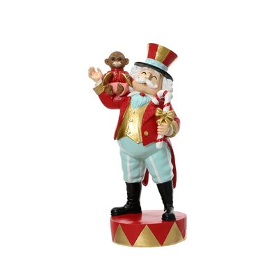 Circus kerstman met aapje | rood/blauw | 43cm