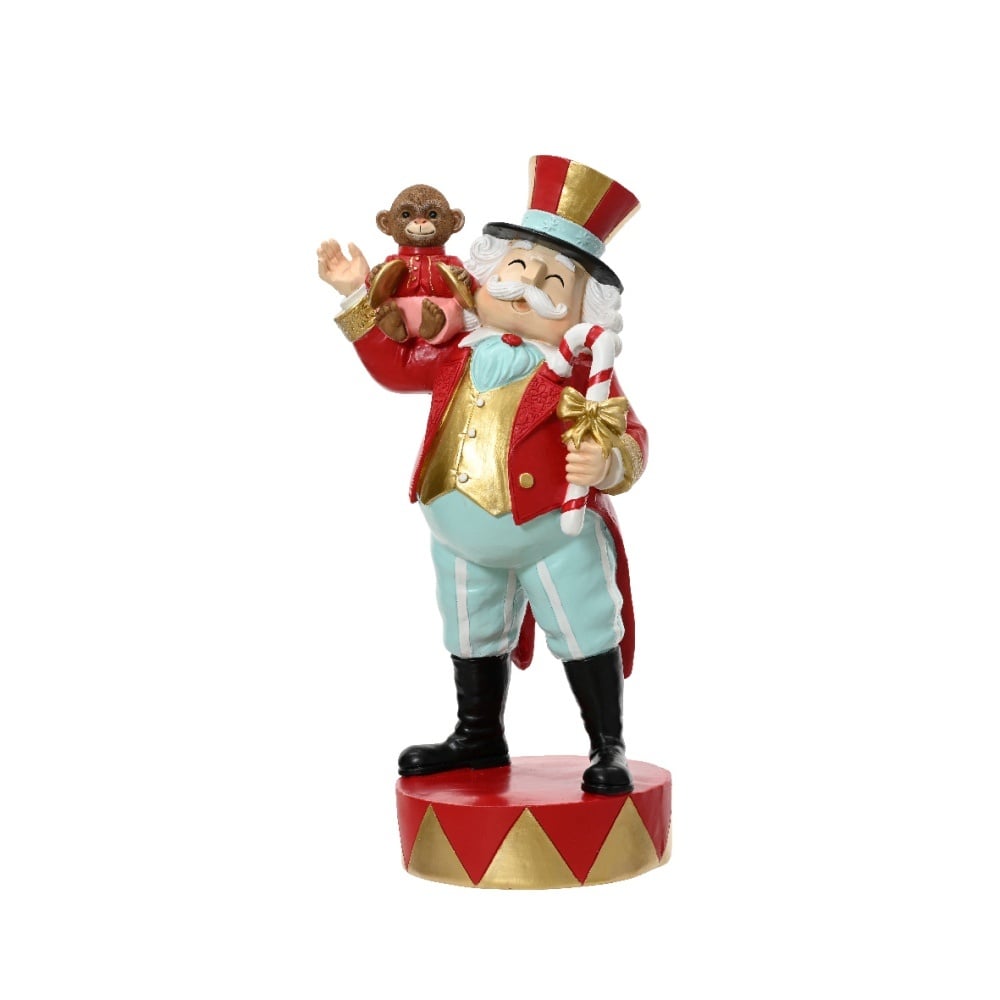 Circus kerstman met aapje | rood/blauw | 43cm