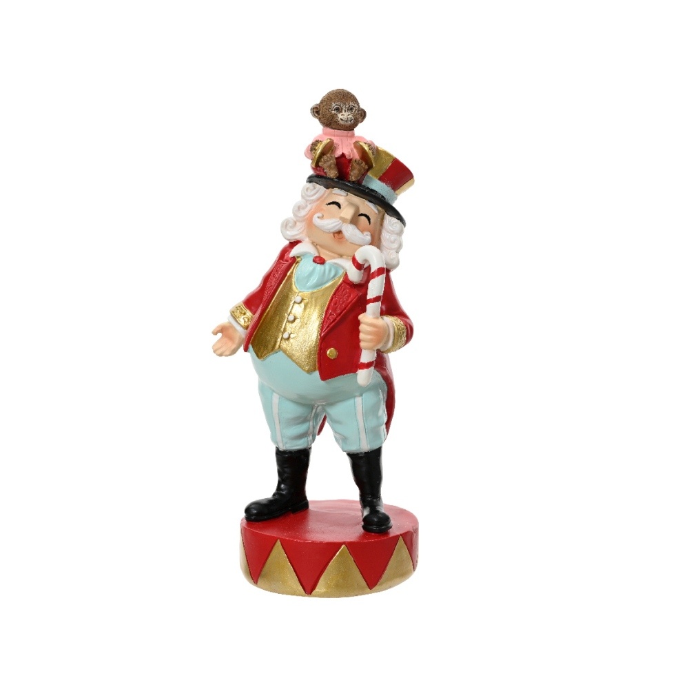 Circus kerstman met aapje | rood/blauw | 19,5cm