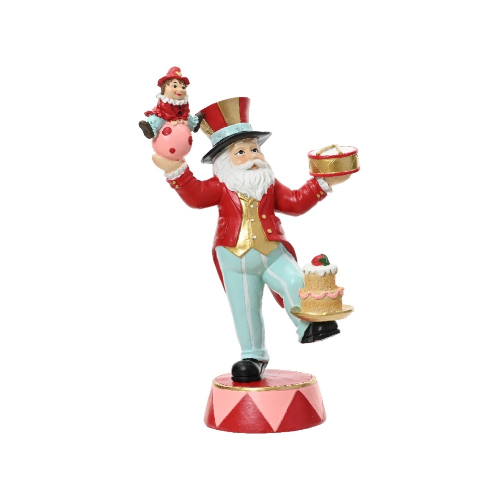 Circus kerstman met taart | rood/blauw | 36cm
