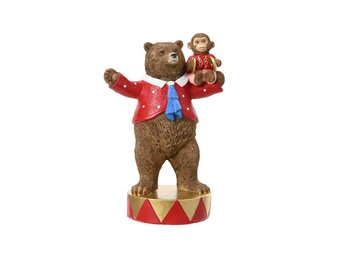 Circusbeer met aap | polyresin | bruin/rood | 19,5cm