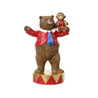 Circusbeer met aap | polyresin | bruin/rood | 19,5cm