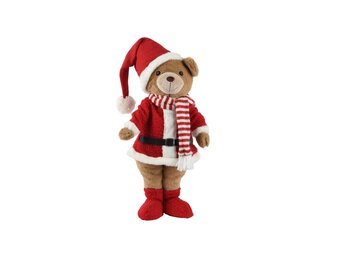 Kerstbeer met sjaal en muts | polyester | rood/wit | 60cm