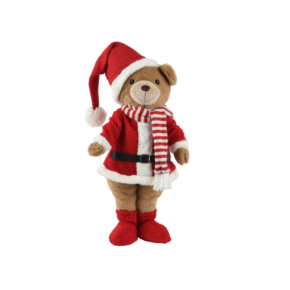Kerstbeer met sjaal en muts | polyester | rood/wit | 60cm