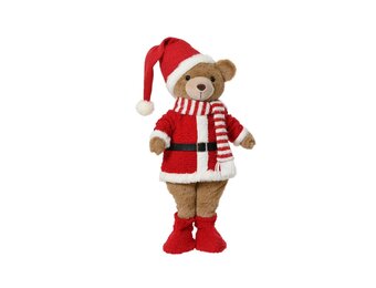 Kerstbeer met sjaal en muts | polyester | rood/wit | 51cm