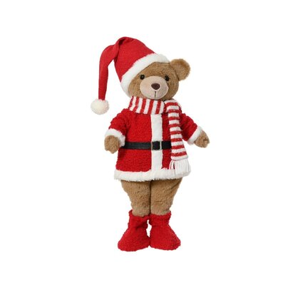 Kerstbeer met sjaal en muts | polyester | rood/wit | 51cm