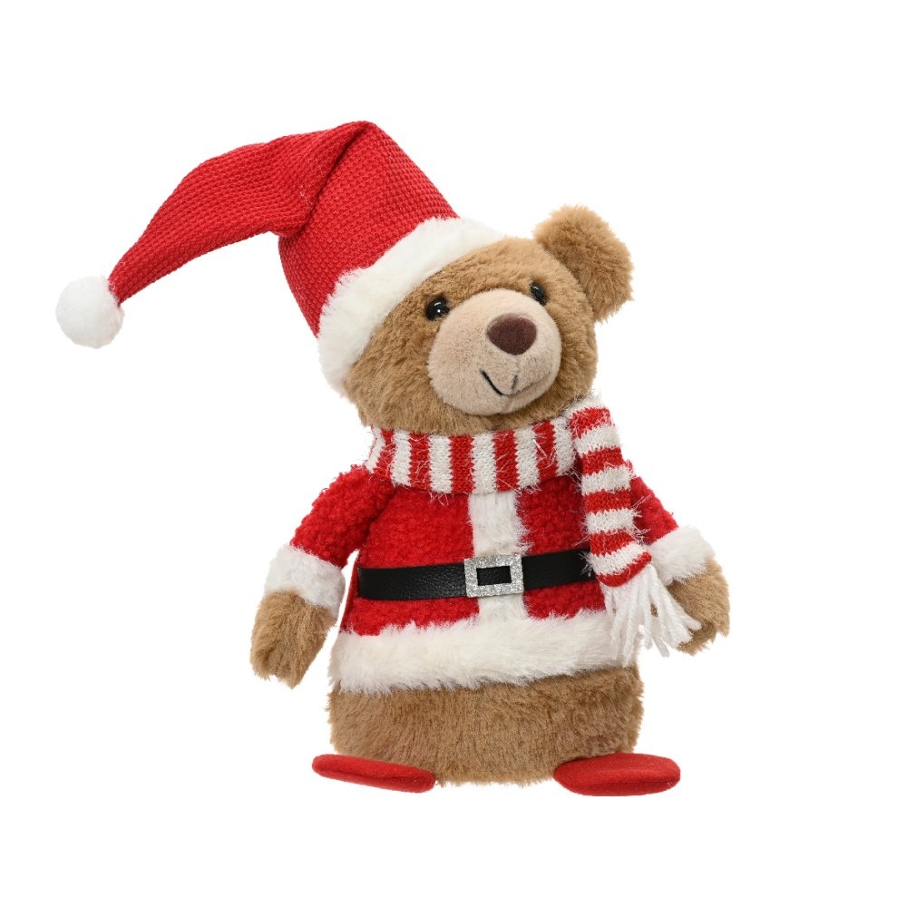 Kerstbeer met sjaal en muts | polyester | rood/wit | 30cm
